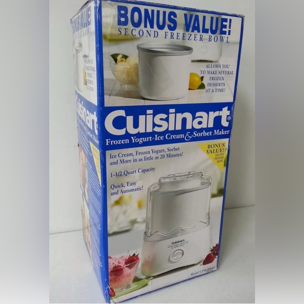 Cuisinart 1.5 Quart Frozen Yogurt Ice Cream Sorbet Maker W/ Bonus Extra Bowl NEW